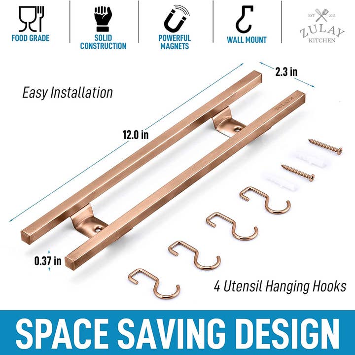 Zulay Kitchen – wholesale Knife storage – Stainless Steel Knife Magnetic Strip With Hanging Hooks3