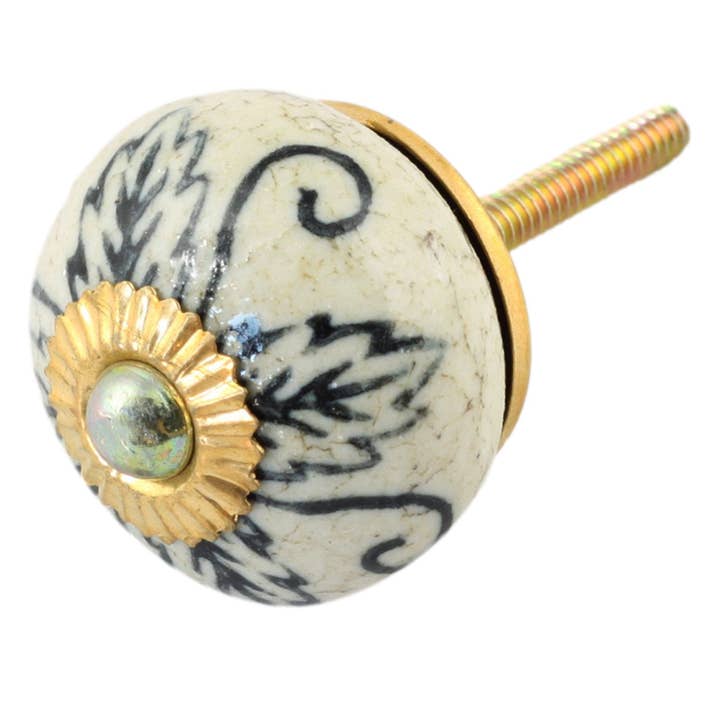 Shabby Chic Flower 26 Natural Black Ceramic Furniture Knob for wholesale by Tribal Trade GmbH