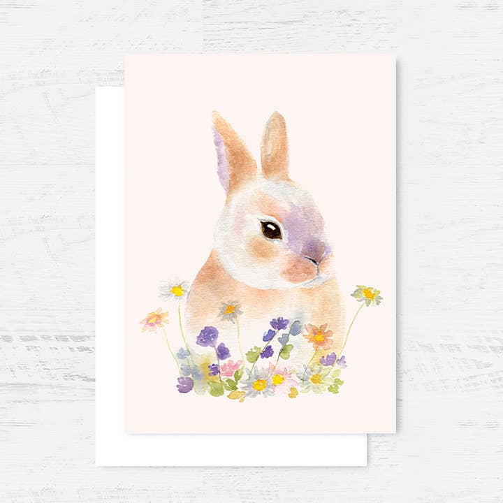 Bunny in Blooms Greeting Card for wholesale by Breezy Bird Studio