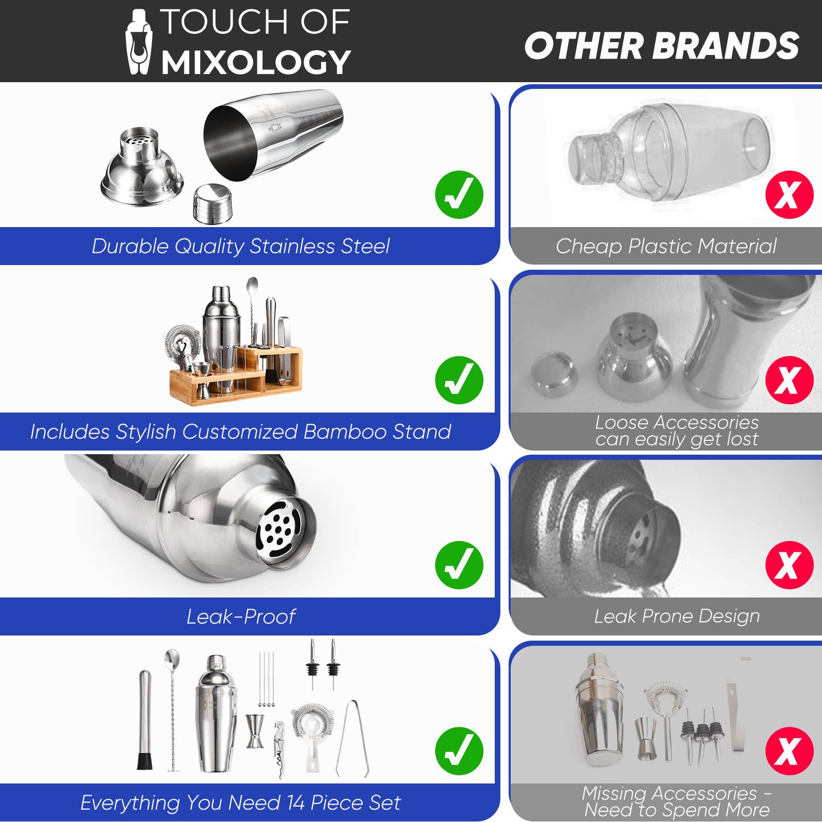 Primo Brands Group - Wholesale Bar Tool - 14-Piece Cocktail Shaker Set - Touch of Mixology Bar Kit6