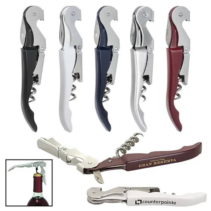 Custom BRAND / LOGO STD Stainless Double Hinged Corkscrew for wholesale by Mercantile 12