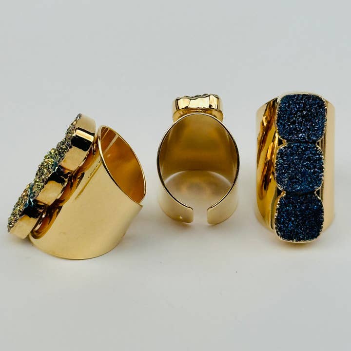 Rock Paradise – wholesale Cocktail/statement ring – Titanium Druzy Crystal Adjustable Ring3
