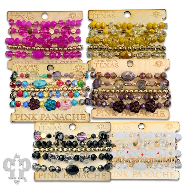 Pink Panache Brands - Wholesale Jewelry Set - Glass bead variety mix bracelet stack - LC3
