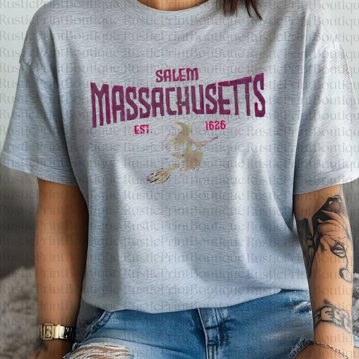 T-Shirt de Halloween Salem Massachusetts Est 1626 T-Shirt de Bruxa por atacado de RusticPrintStudio