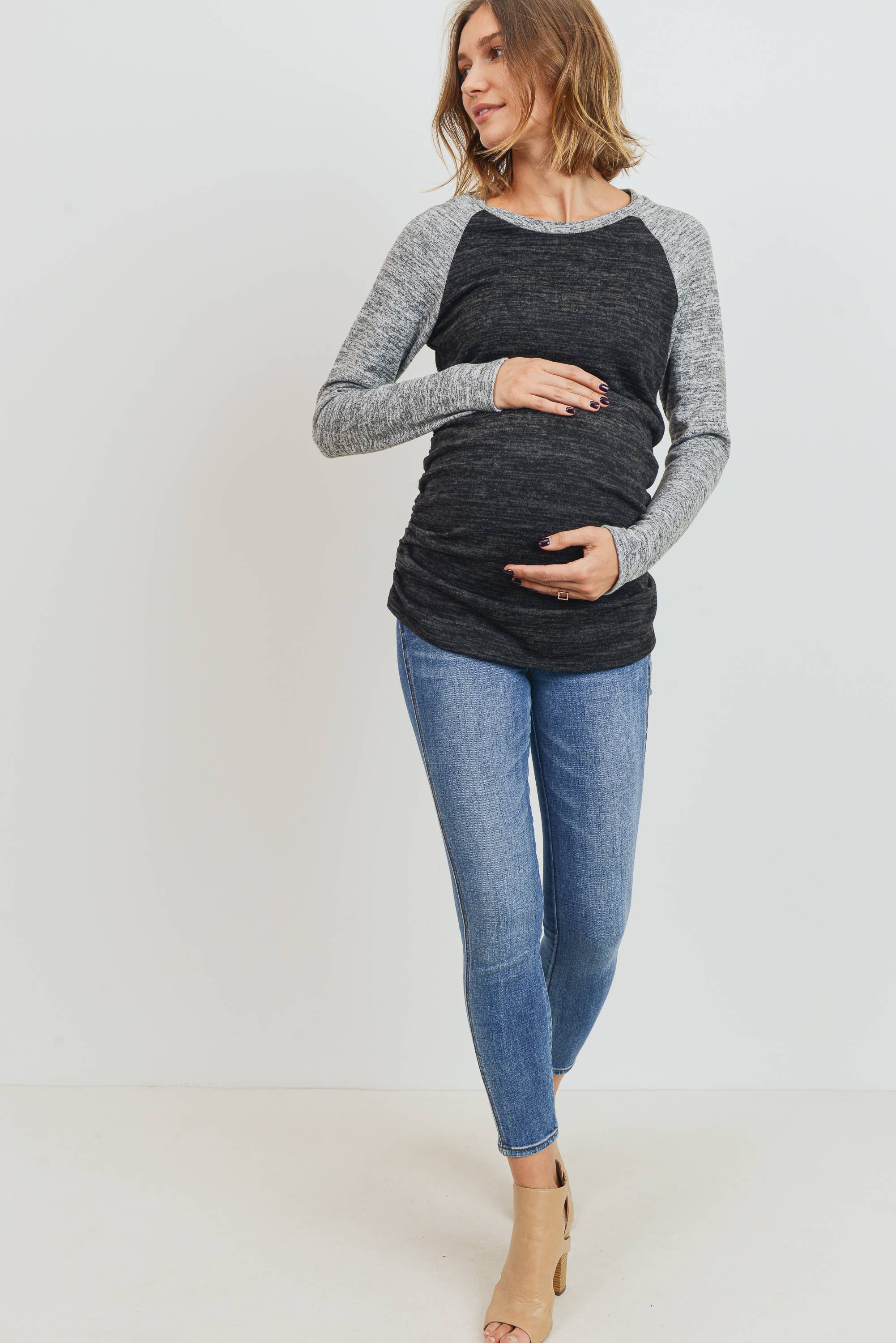 Hello Miz - Venta al por mayor Camiseta corta - Jersey color block jersey tejido maternidad20