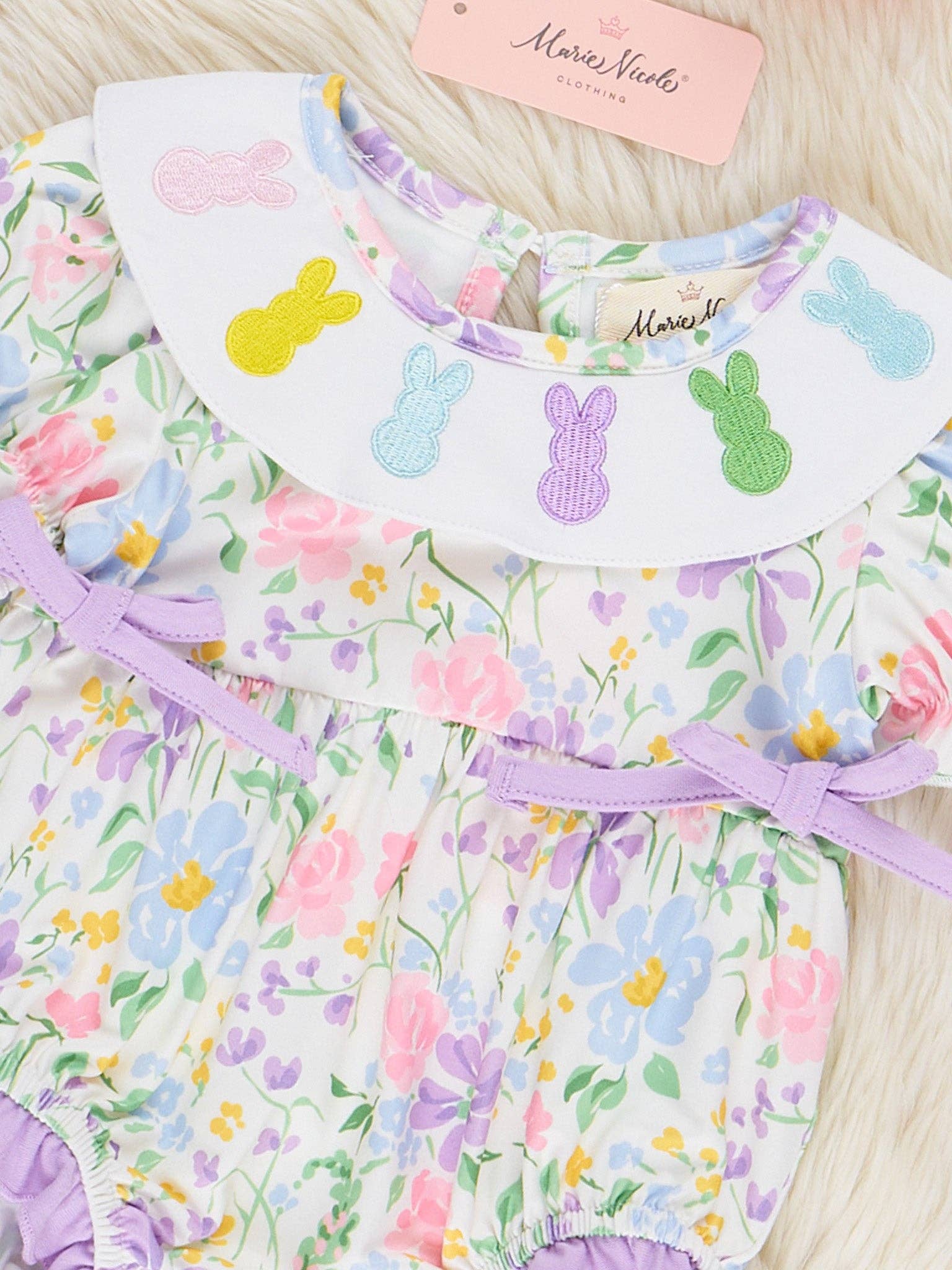 Marie Nicole Clothing - Wholesale Bodysuit (Non-Footed) - Baby - Bunny Floral Embroidered Ruffle Bubble1