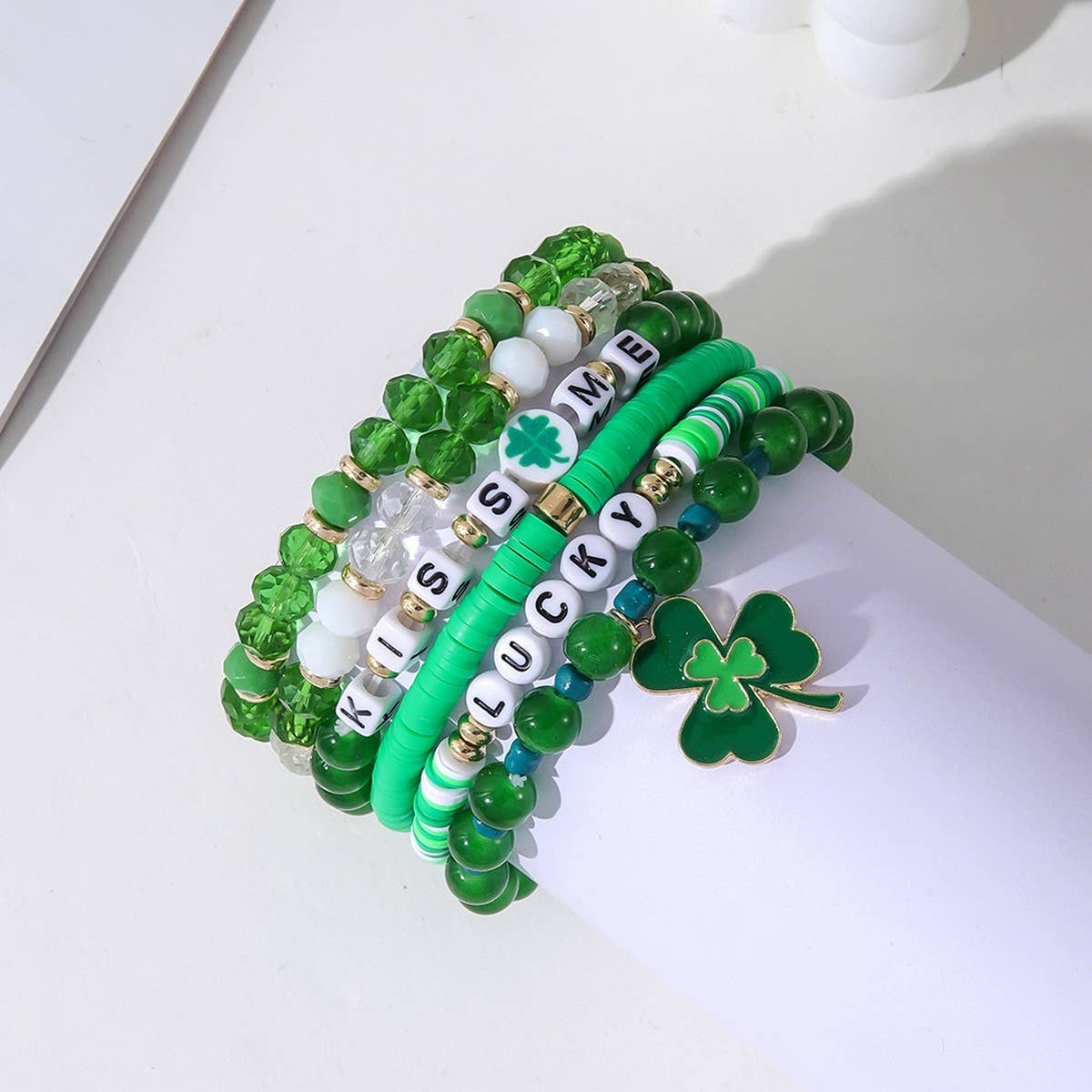 Green ST. PATRICK'S DAY BRACELET SET SHAMROCK PENDANT_CWMM3497 for wholesale on Faire1