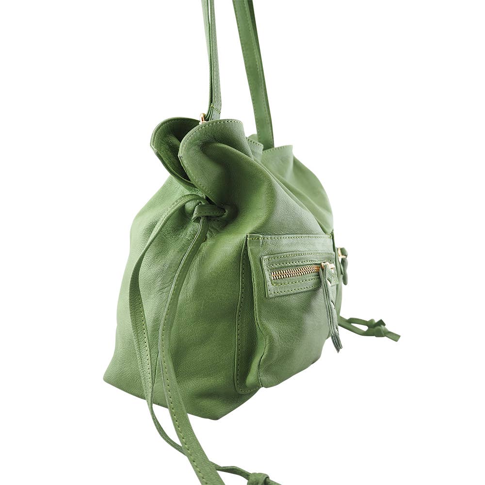 Cadelle Leather - Wholesale Crossbody Bag - Women's - Jillian Drawstring Crossbody | Moss Green10