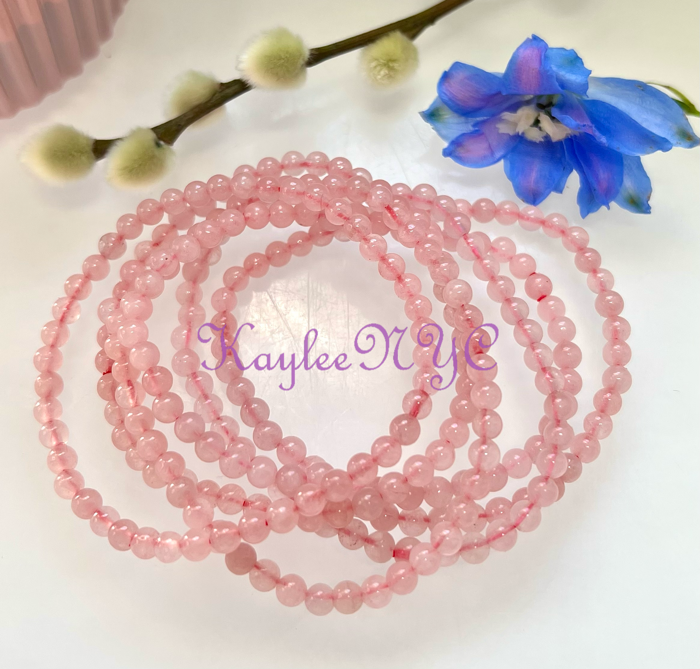 KayleeNYC - Wholesale Beaded Bracelet - Natural Rose Quartz 4mm 7.5” Crystal Stretch Bracelet1