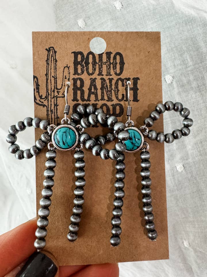 Navajo Style Pearl Bow Stone Dangle Earrings for wholesale by Boho Ranch Shop