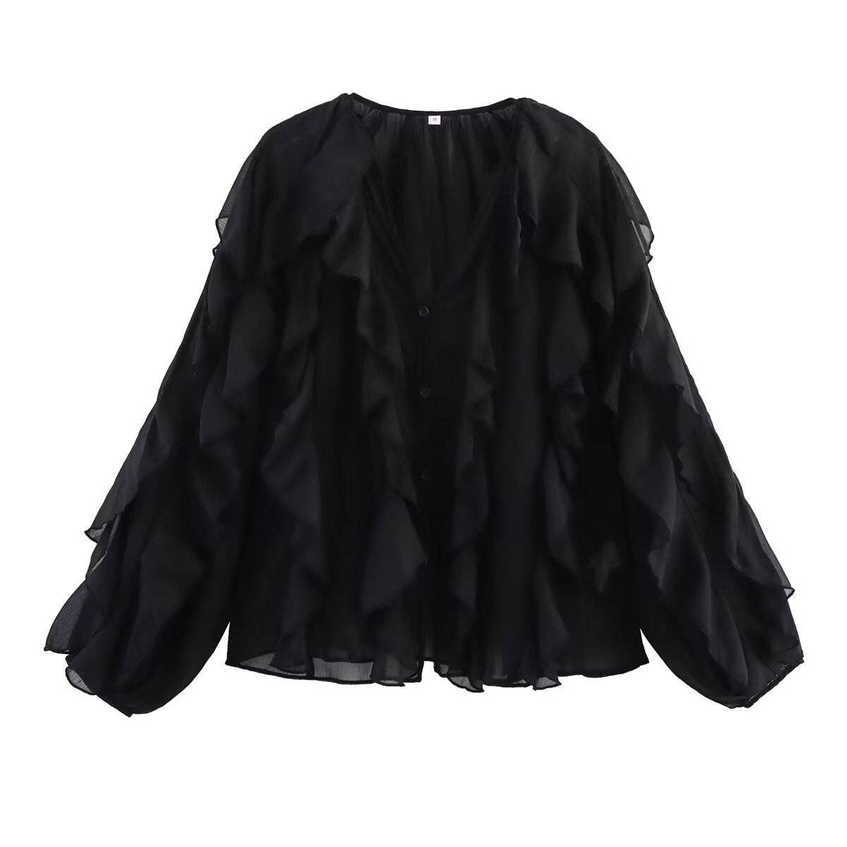 Marayn - Wholesale Blouse - Women's - Chic 2025 European Vneck Ruffled Layered Blouse B888276