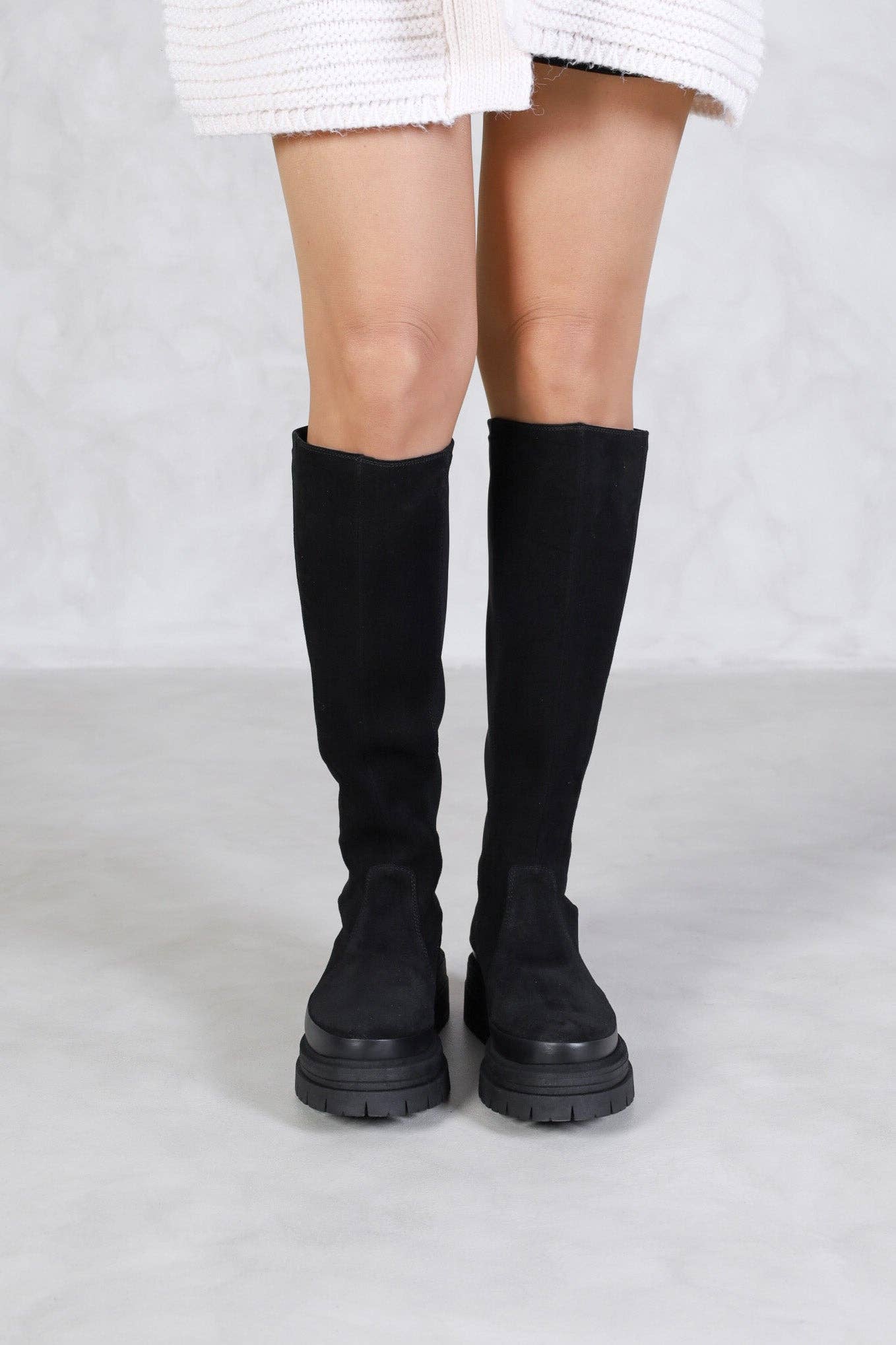 KMB Shoes - Wholesale Boots - Women's - MARGARET BLACK - Knee High Chunky Boots1