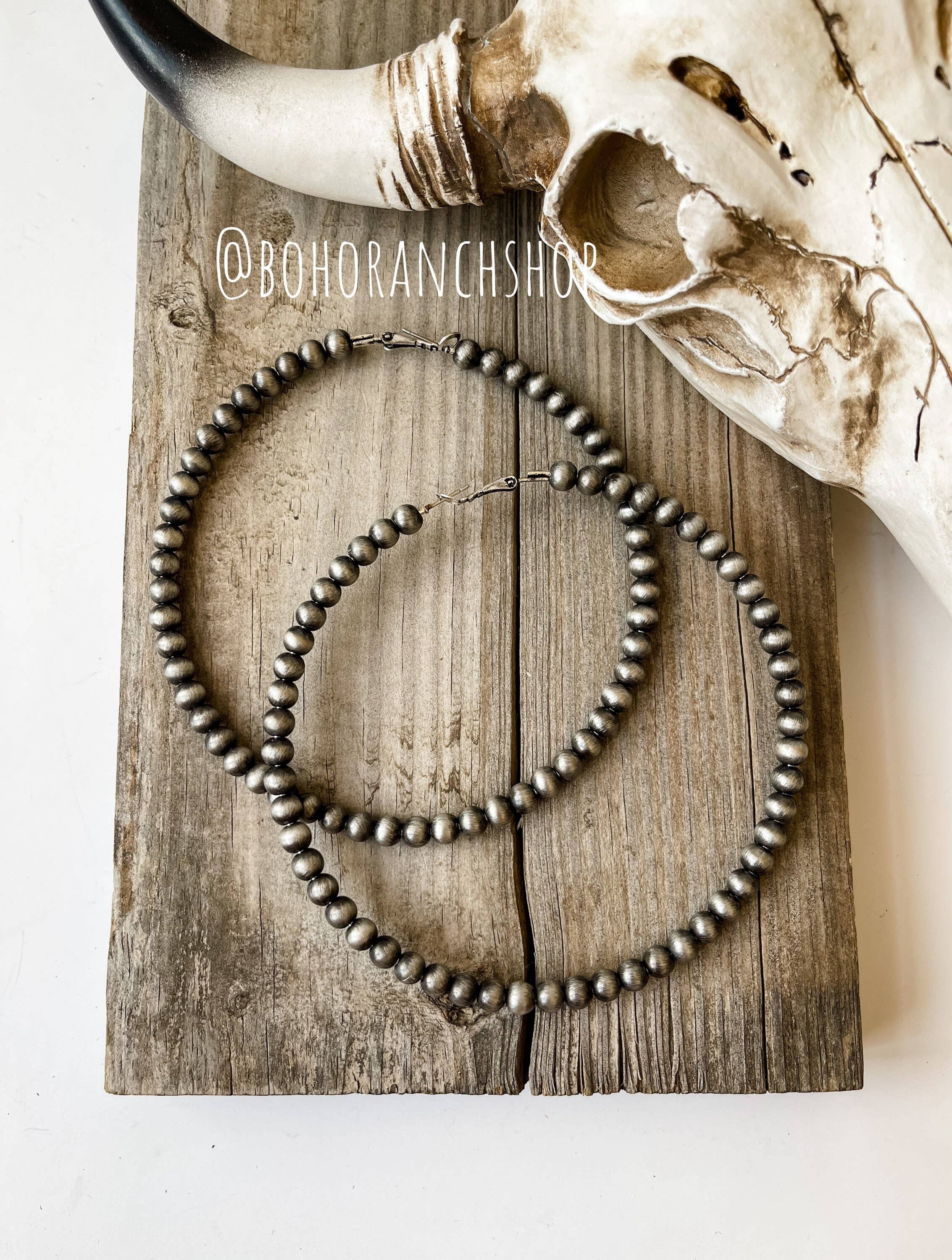 Boho Ranch Shop – wholesale Hoop earrings – 3.5” Jumbo Navajo Pearl Hoops Earrings1