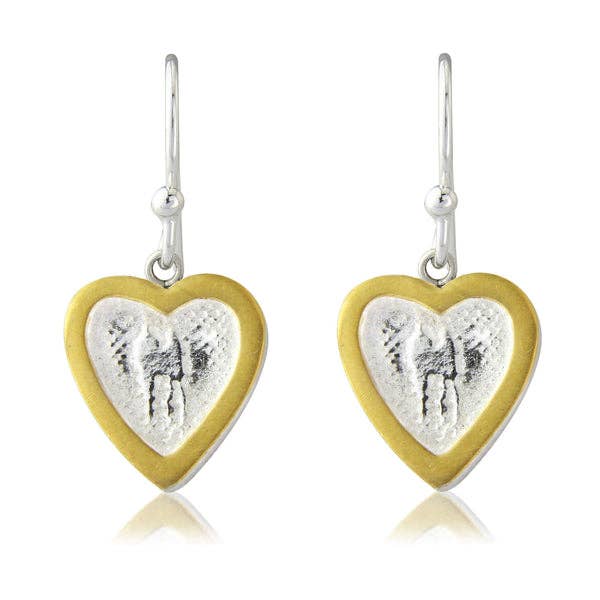 HEART DROP EARRINGS WITH GOLDEN CENTRE, STERLING SILVER for wholesale by Charlotte Lowe