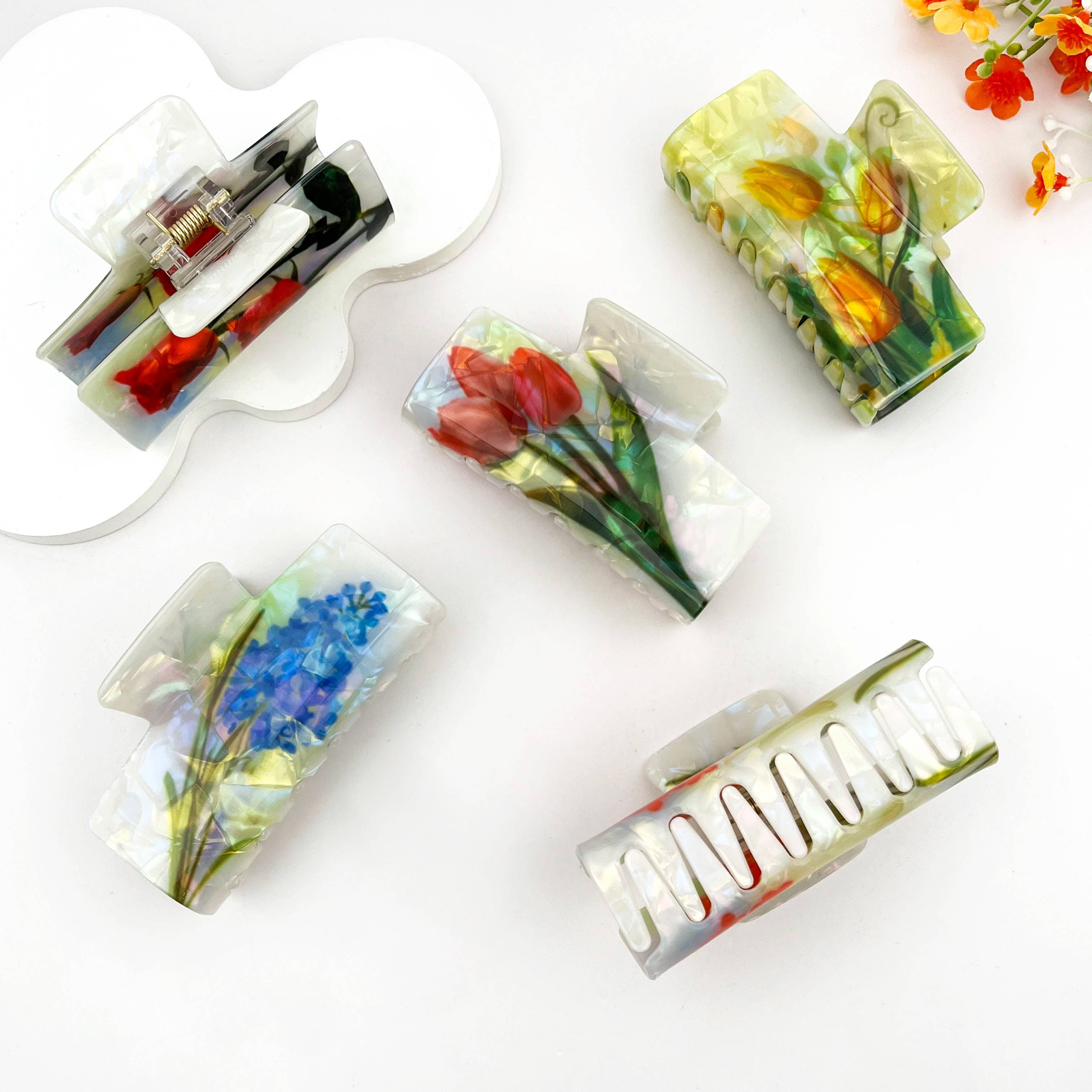 mildstyles – Engroshandel Hårspænde - Dame – Vintage blomster rektangel print hårklo klips6