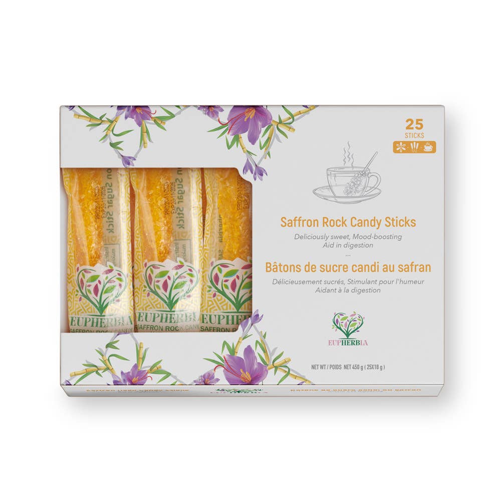 Eupherbia - Wholesale Hard Candy - EUPHERBIA Saffron Rock Candy Sticks, 25 Pack, 450g