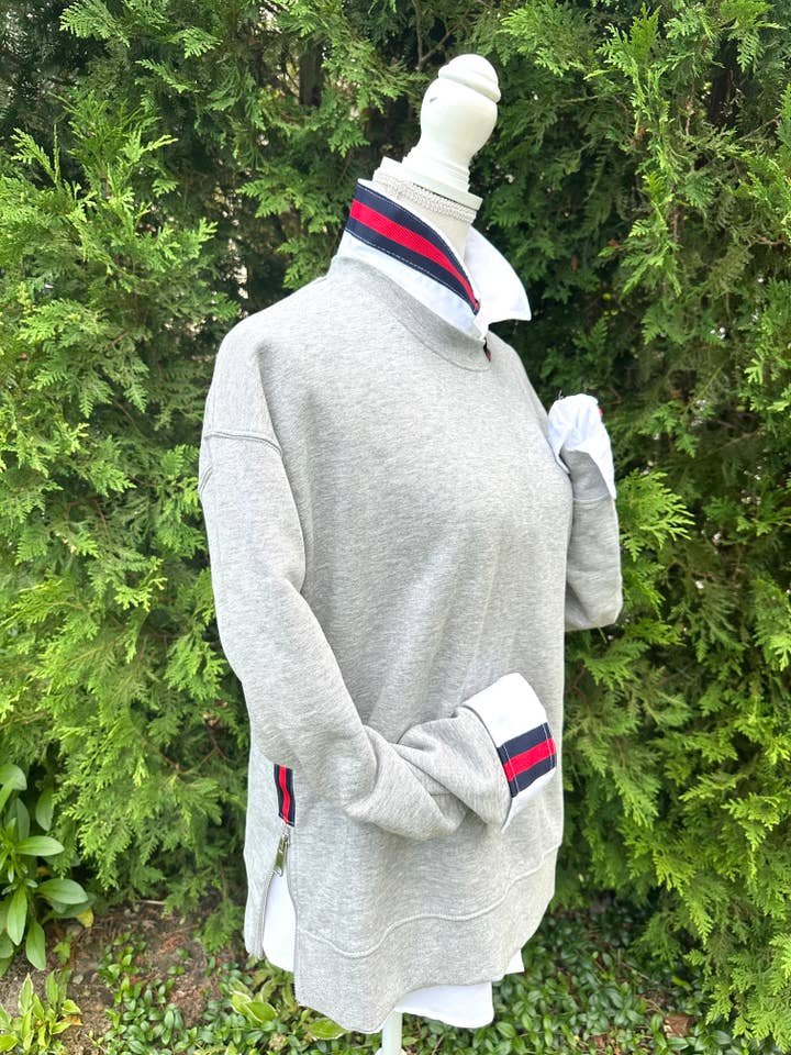 Casie 2 - White Oxford w/Navy & Red Stripe Ribbon for wholesale on Faire5