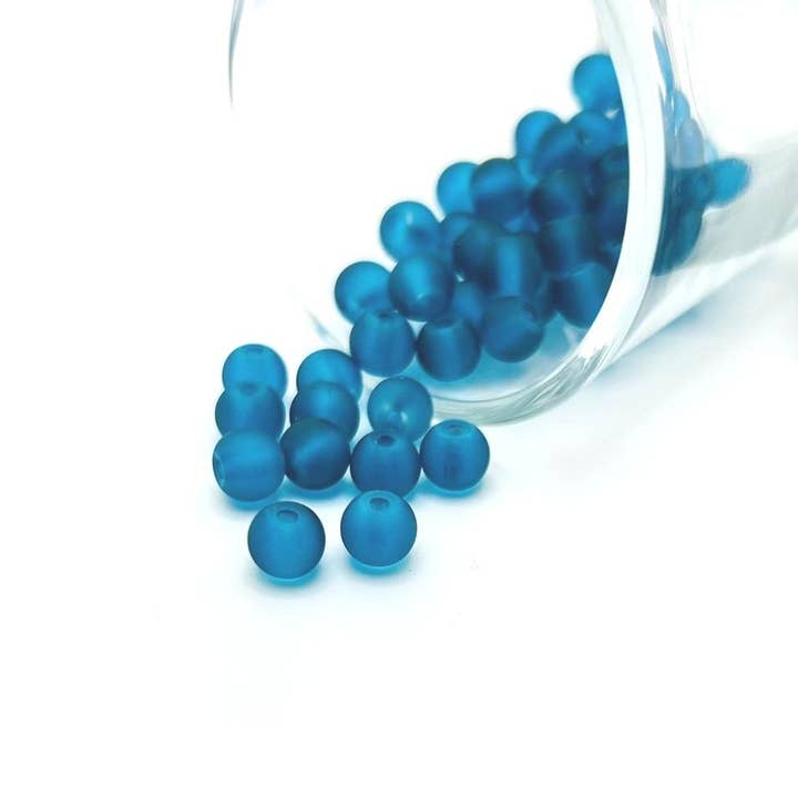 6mm Dark Aqua Blue Frosted Glass Beads for wholesale by Guerrilla Charm