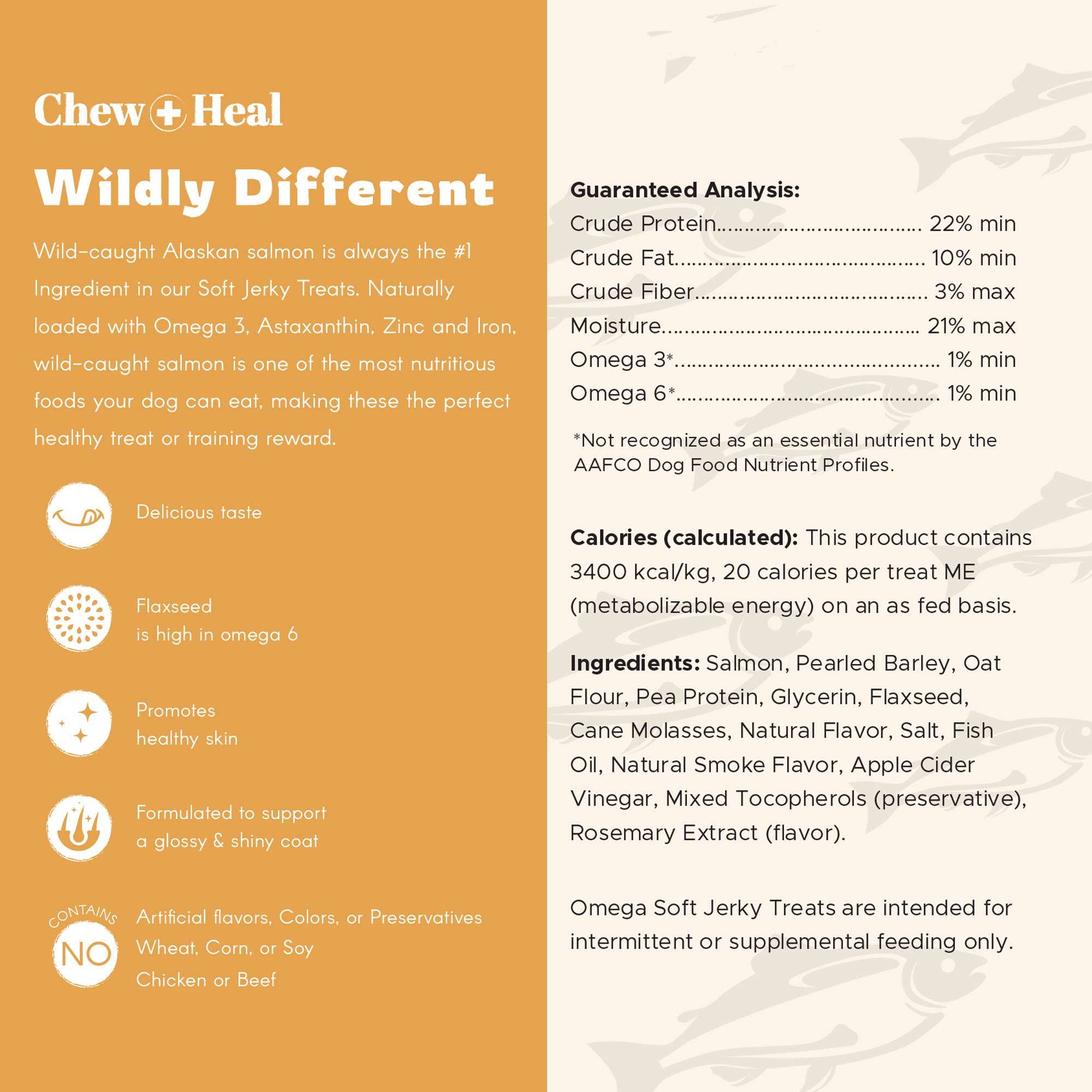 Chew + Heal - Wholesale Pet Treats - Dog - Wild Alaskan Omega Soft Jerky Treats for Dogs - 5oz. Bag2