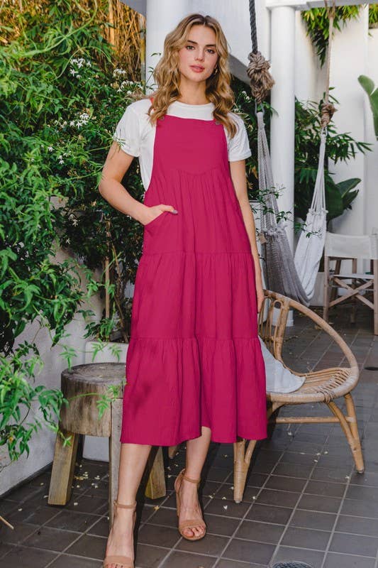 Oddi – wholesale Dress – Women's – Solid Button Sling Tiered Midi Dress9