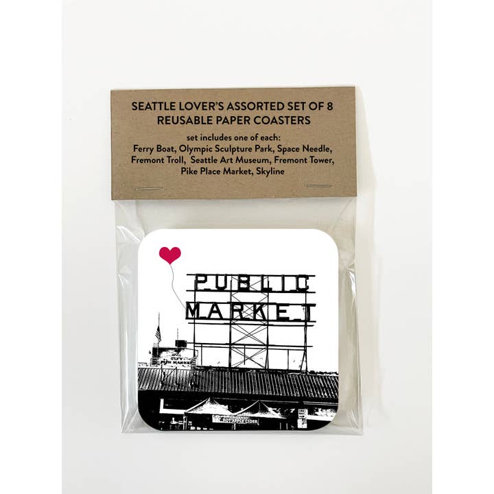 Seattle Reusable Paper Coaster Assorted Set of 8 for wholesale by noteify