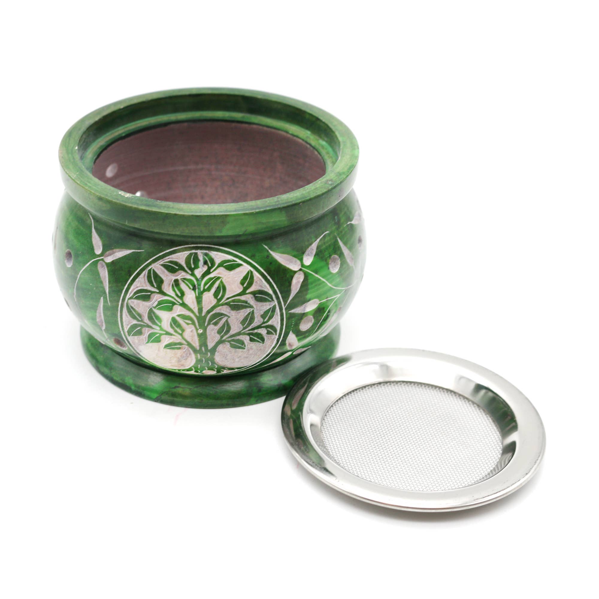 Designs by Deekay Inc. - Wholesale Incense Holder - Soapstone Charcoal Burner - Green Tree of Life2