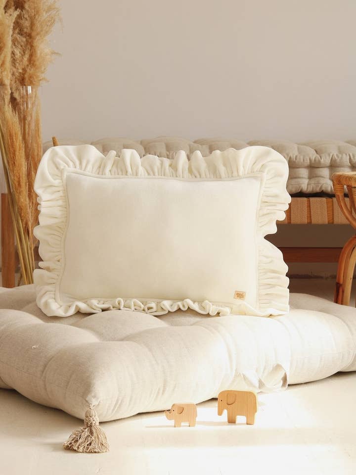 Soft Velvet Pillow with Frill “White” for wholesale by Moi Mili
