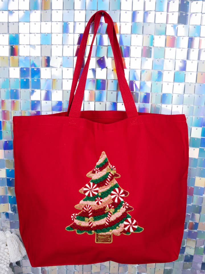 Faux Yarn Candy Cane Wishes Canvas Jumbo Tote for wholesale by Wholesale Accessory Market