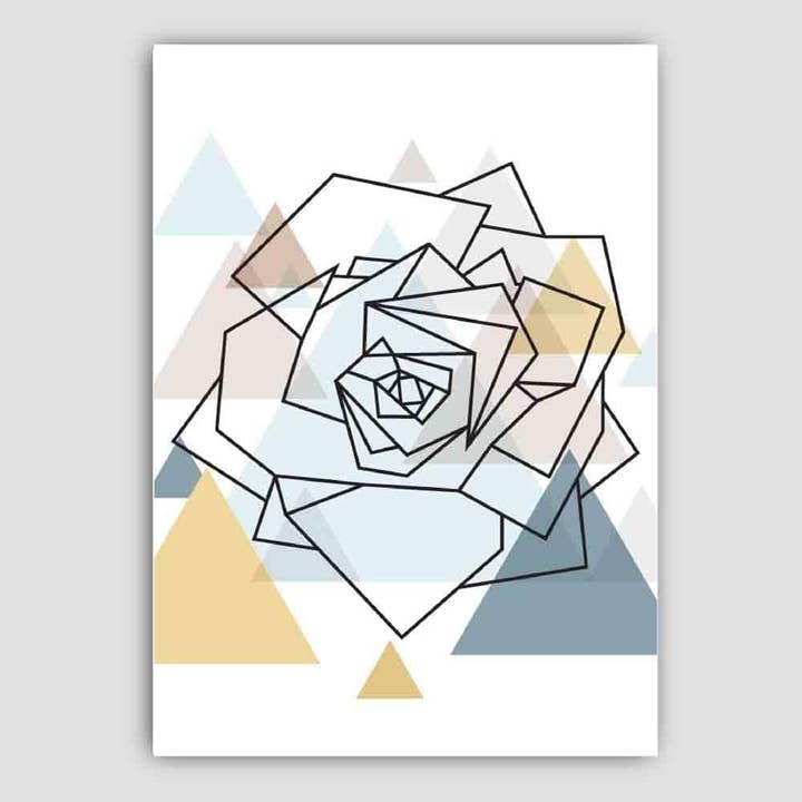 Rose Head Abstract Multi Geometric Scandinavian Blue,Yellow,Beige Poster for wholesale by Artze Wall Art
