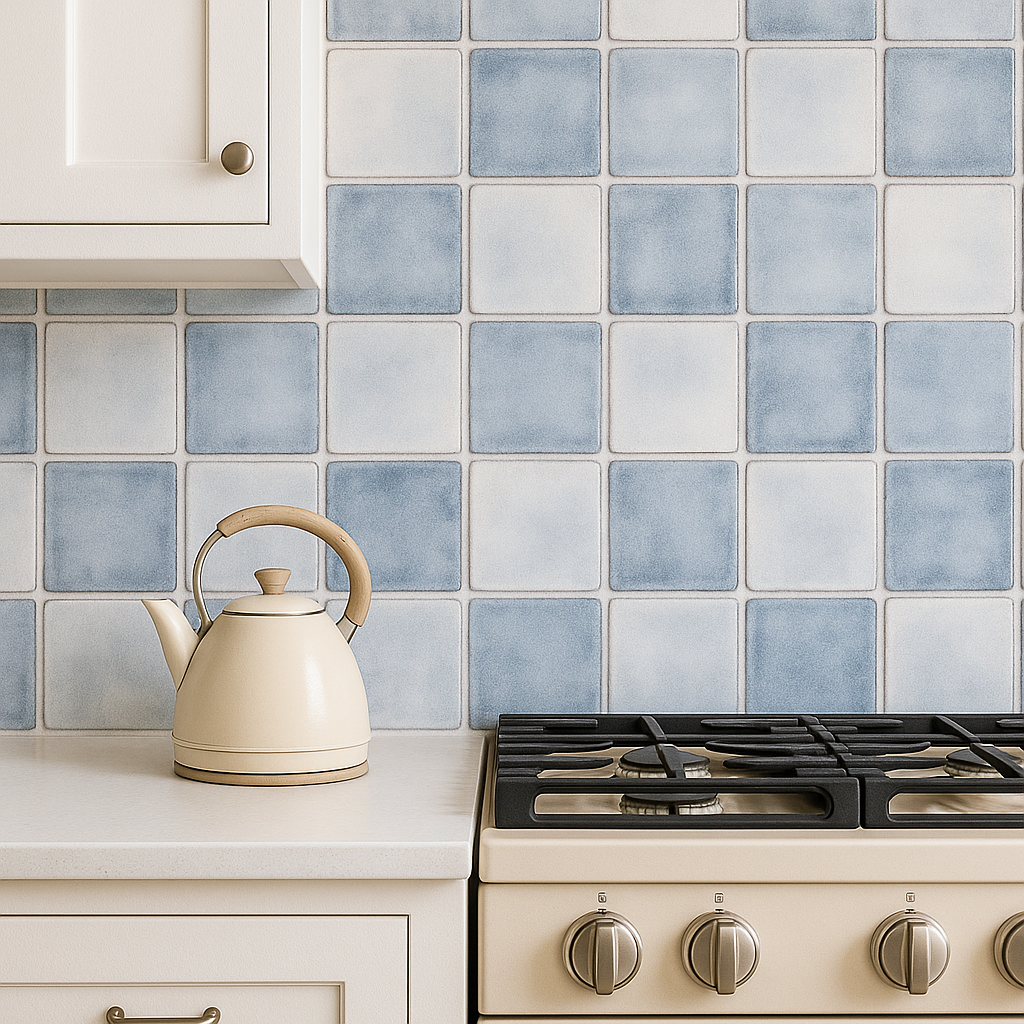 Mi Alma LLC - Vente Carrelages muraux - Modèle de crédence vintage Delft Combine Blue Tiles autocollants en vinyle à peler et coller bleu clair - D13