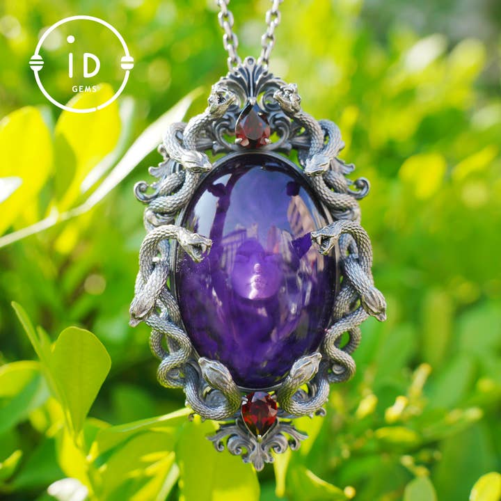 Hand-Carved Medusa Amethyst Pendant | Raised Serpent Frame in 925 Sterling Silver | Gothic Talisman for Powerful Self-Empowerment for wholesale by idjewelry
