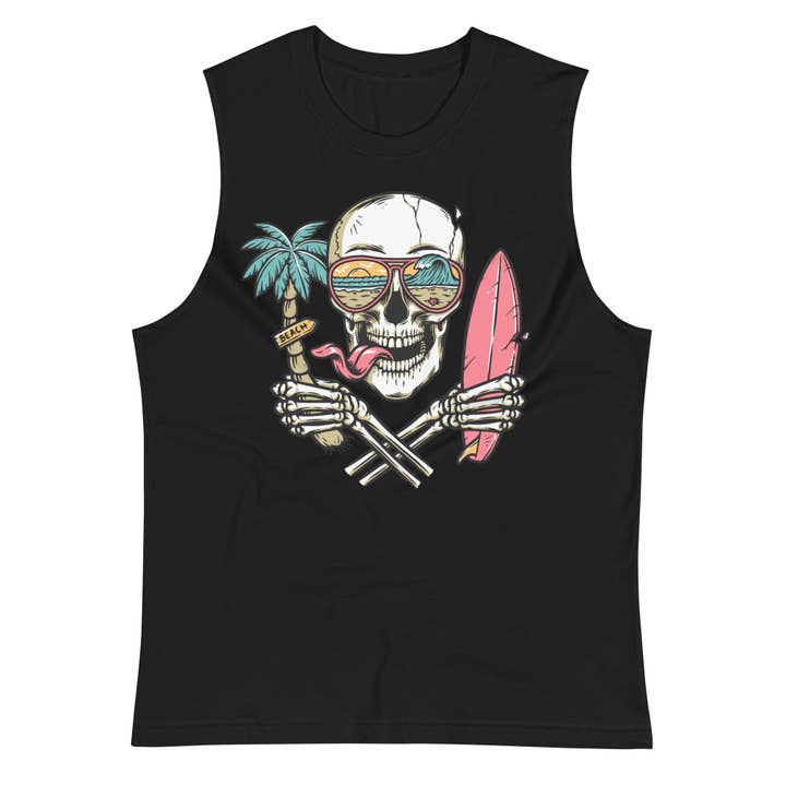 Surfer Skalle Muskeltröja för wholesale av Salty Skeleton Co.