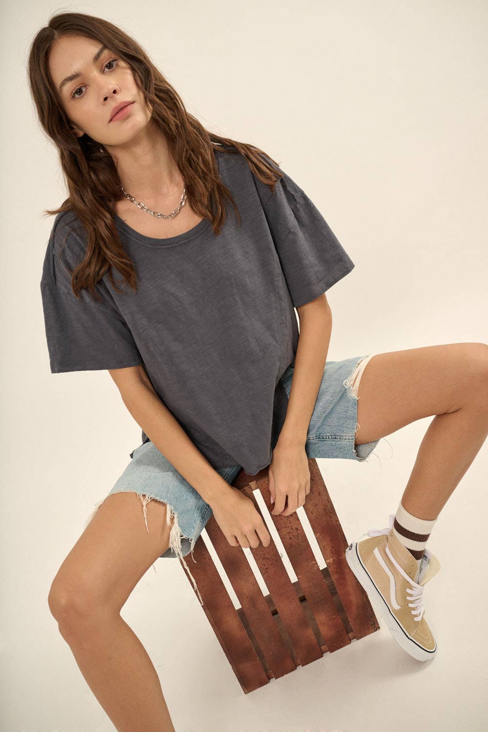 Promesa USA – Engroshandel Strikket top - Dame – Easy Fit Mineral-Wash Udsat Søm Slub Strik Tee7