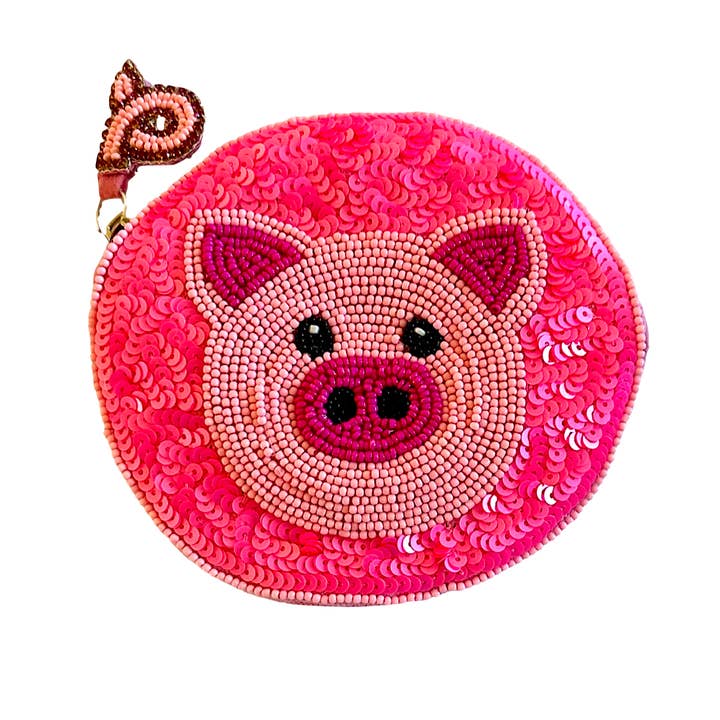 Beaded Pig Coin Purse Lily Posh, Pink Sequin Bag Farm Animal for wholesale by Lily Posh