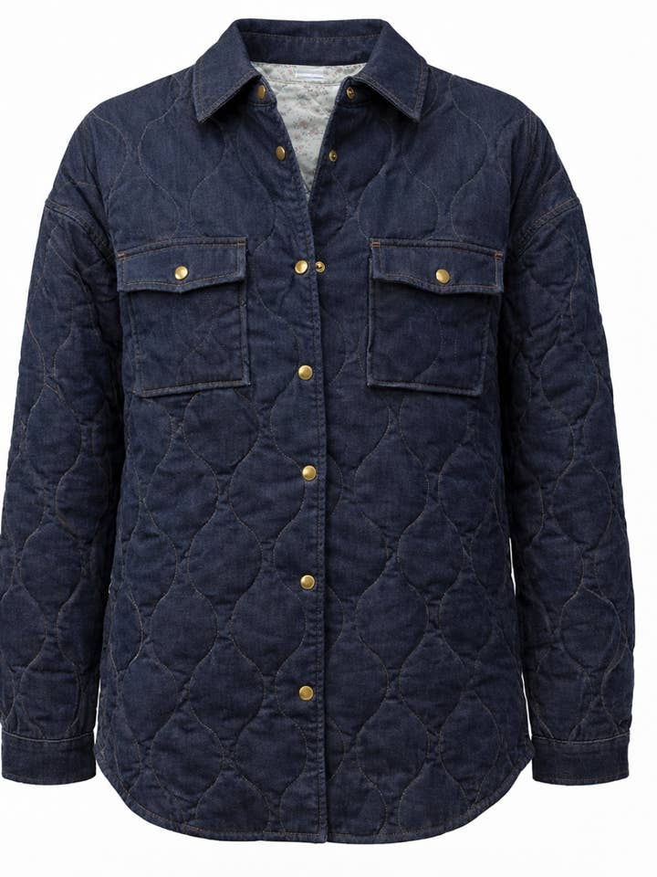 Cappotto trapuntato Leni – Giacca autunnale trapuntata leggera in denim scuro per la vendita all'ingrosso da parte di PRIV Collections