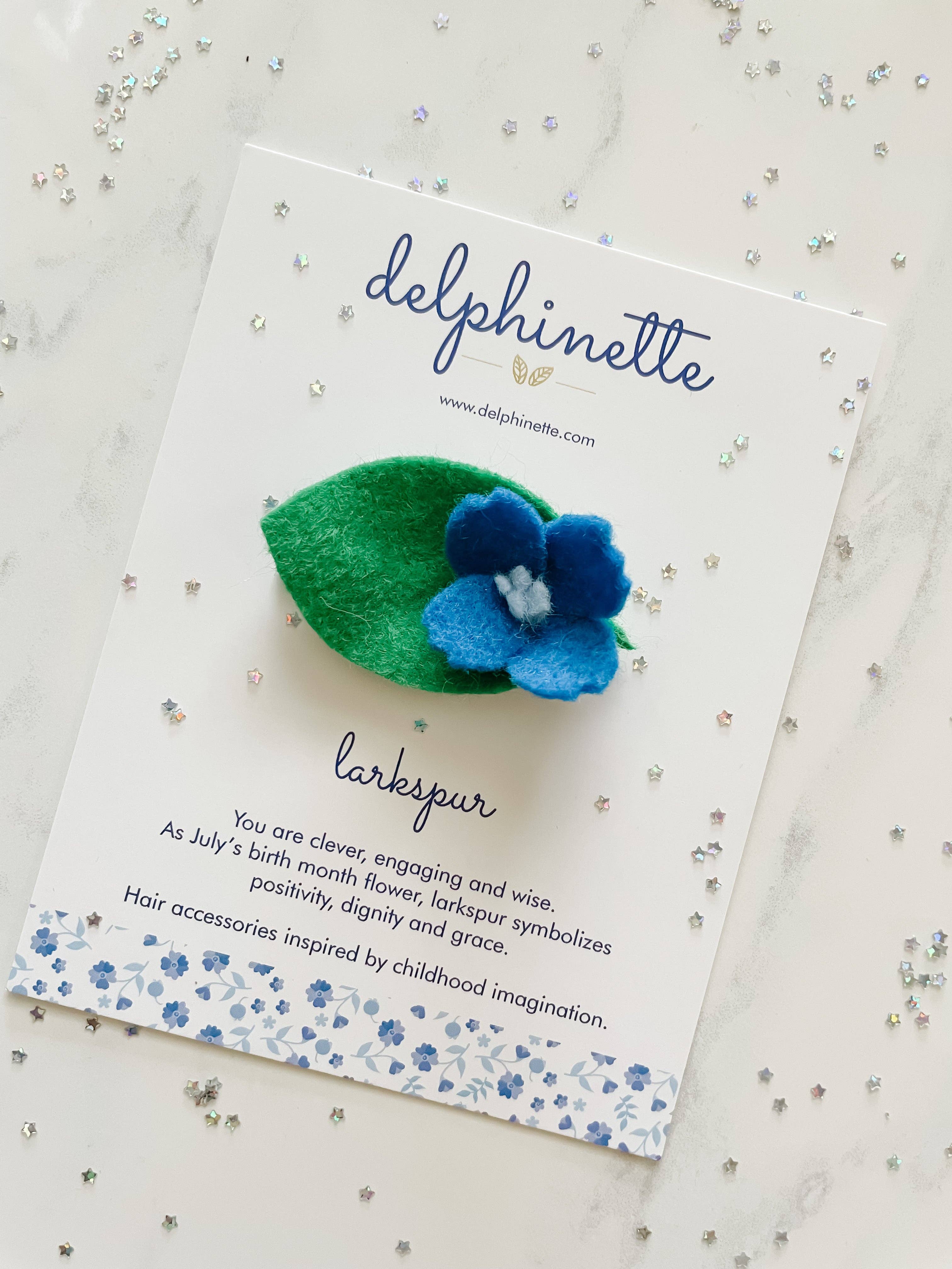 delphinette - Wholesale Hair Clip - Kids - Blue Larkspur Hair Clip - July Birth Month Flower Gift2