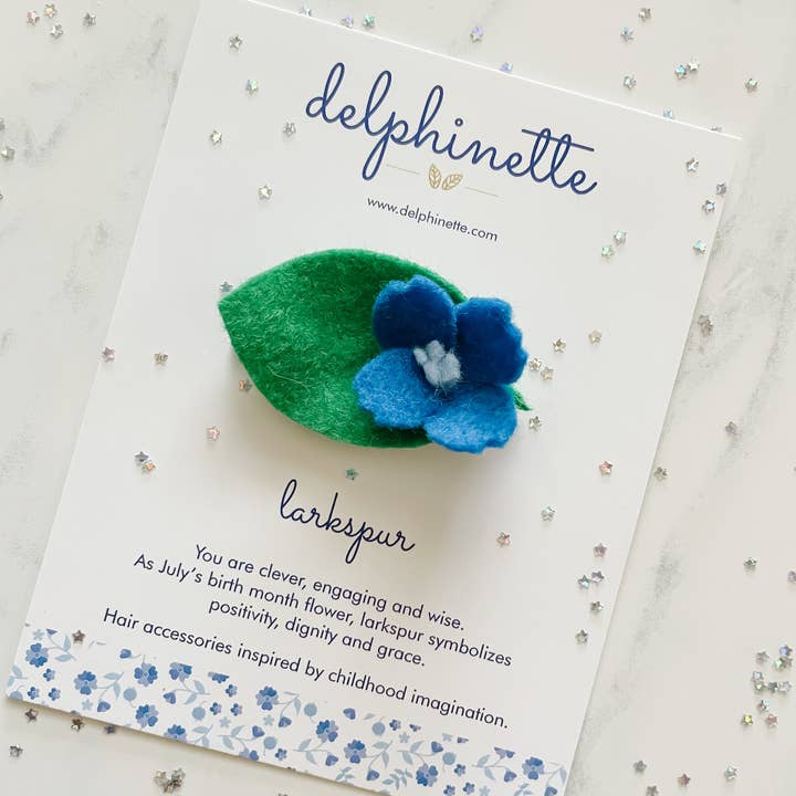 delphinette - Wholesale Hair Clip - Kids - Blue Larkspur Hair Clip - July Birth Month Flower Gift2