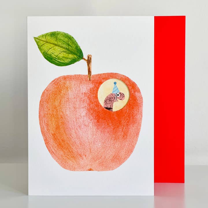 Yes! Paper Goods - Wholesale Birthday Card - New! Happy Birthday Apple + Worm Die Cut Hole Greeting Card0