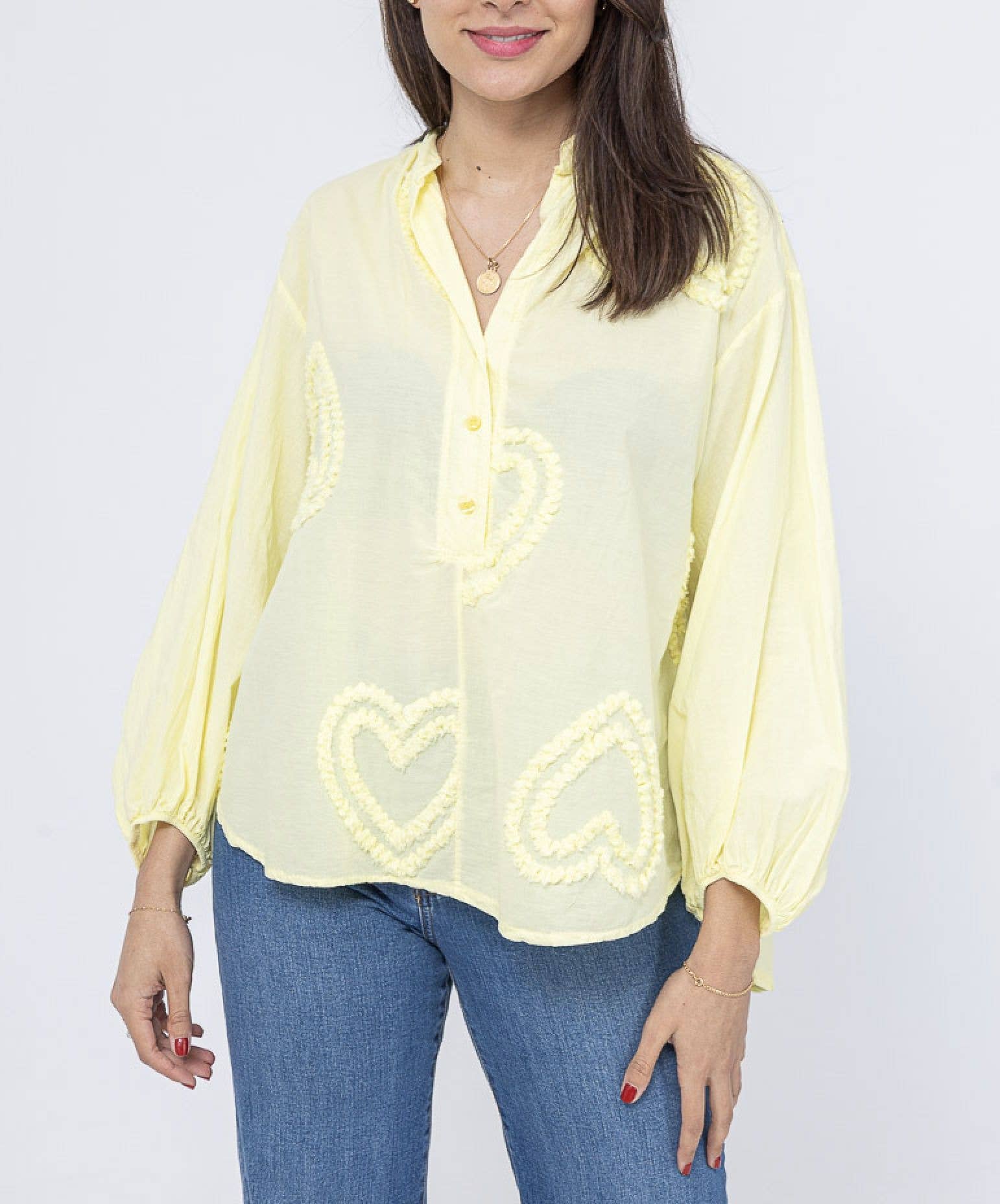 Happy look - Wholesale Button Down Shirt - Women's - Cotton blouse with heart detail 4