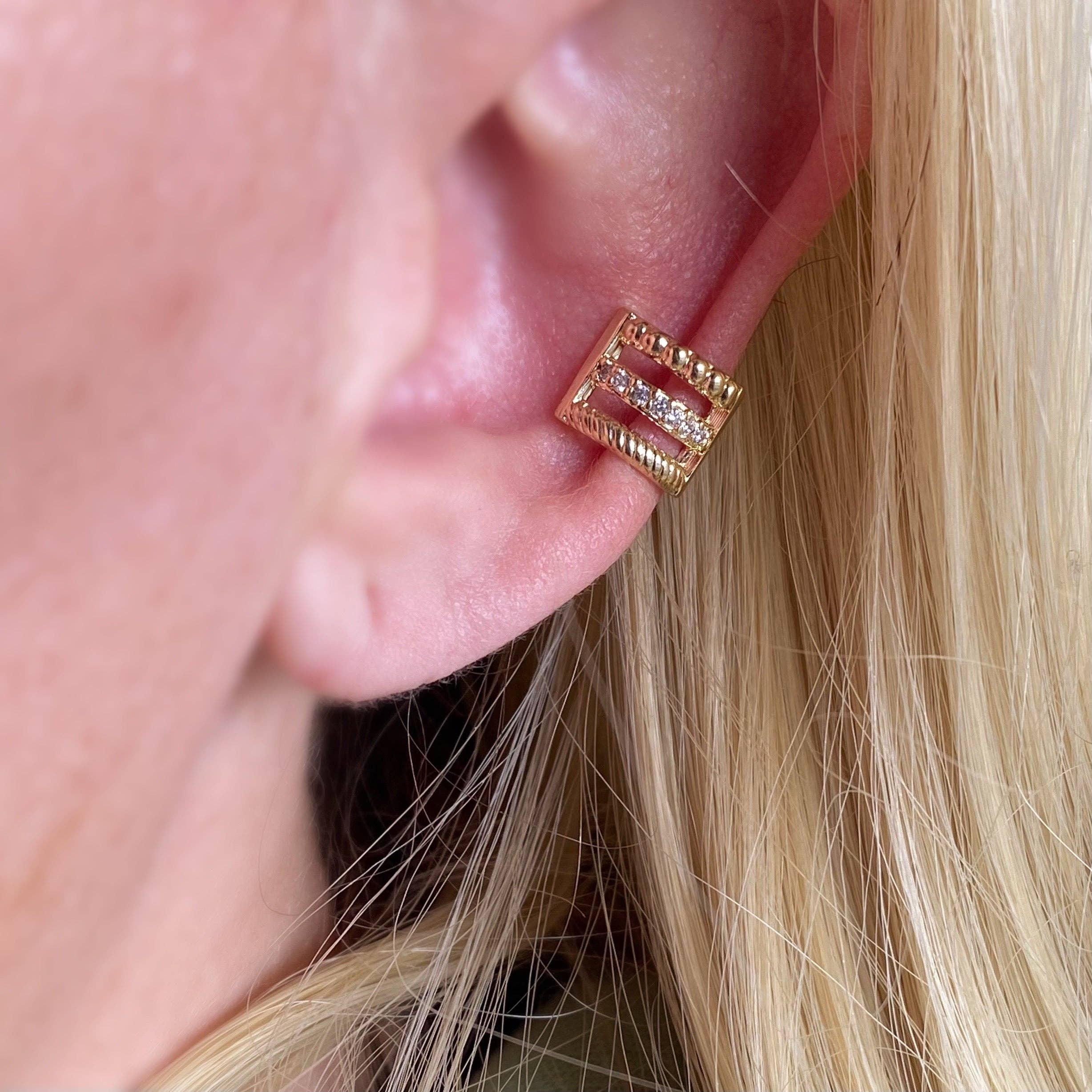 GoldFi – wholesale Earcuff-örhängen – 18 k guld fylld 3 i 1 öra manschetten örhängen med Cubic Zirconia detalj3