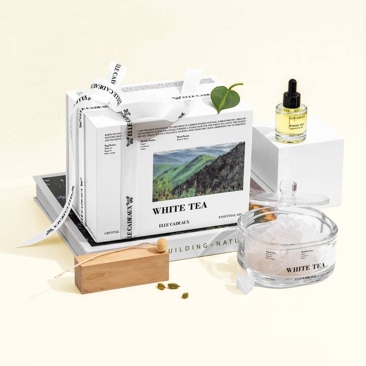 White Tea Fragrance Oil and Crystals Gift Set  for wholesale by Elle Cadeaux