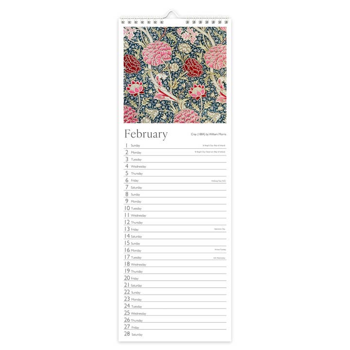 Robert Frederick Ltd - Wholesale Calendar - William Morris 2026 Slim Wall Calendar1