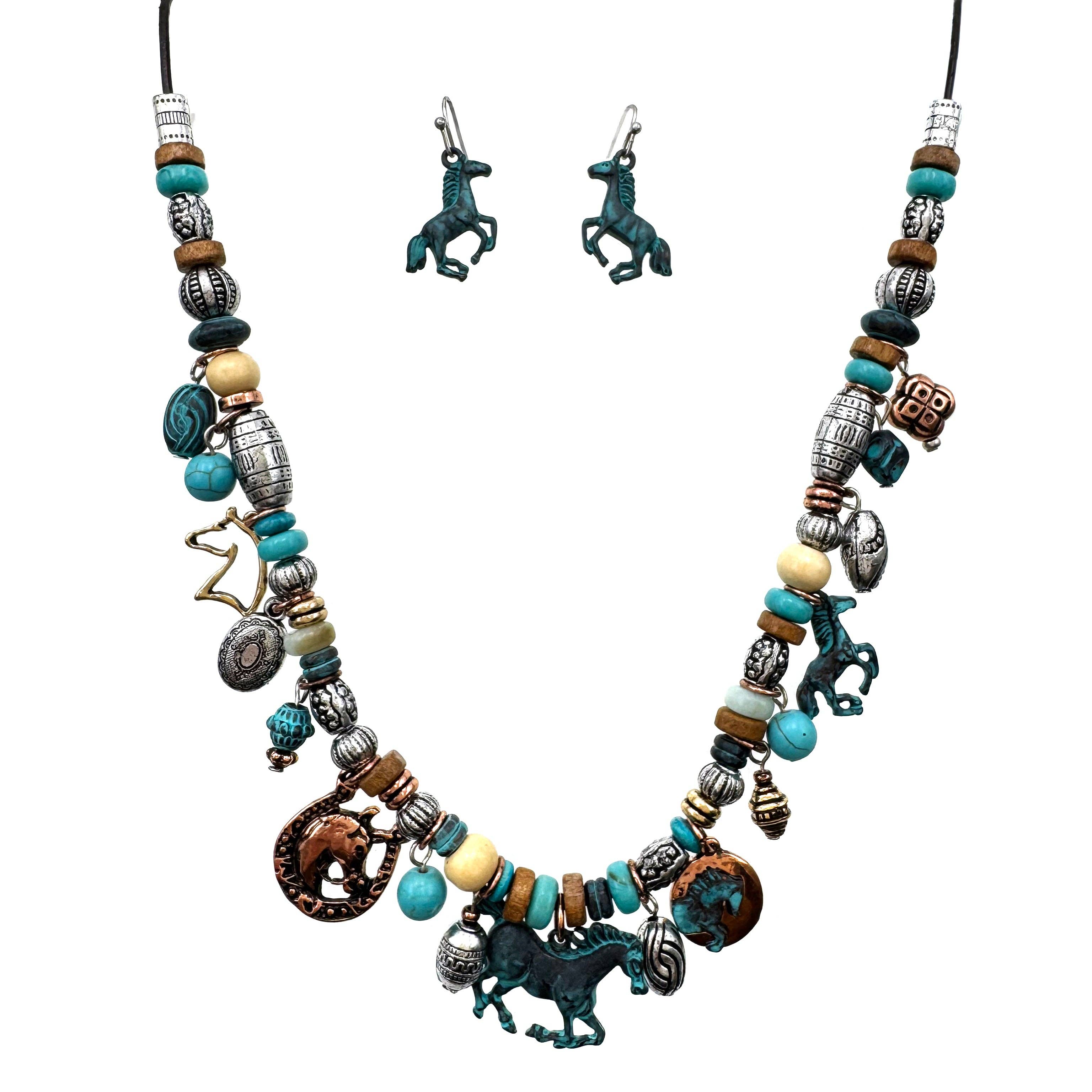 Lunar Deer - Wholesale Jewelry Set - Western Horses Multi Charms Southwestern Necklace Earrings0