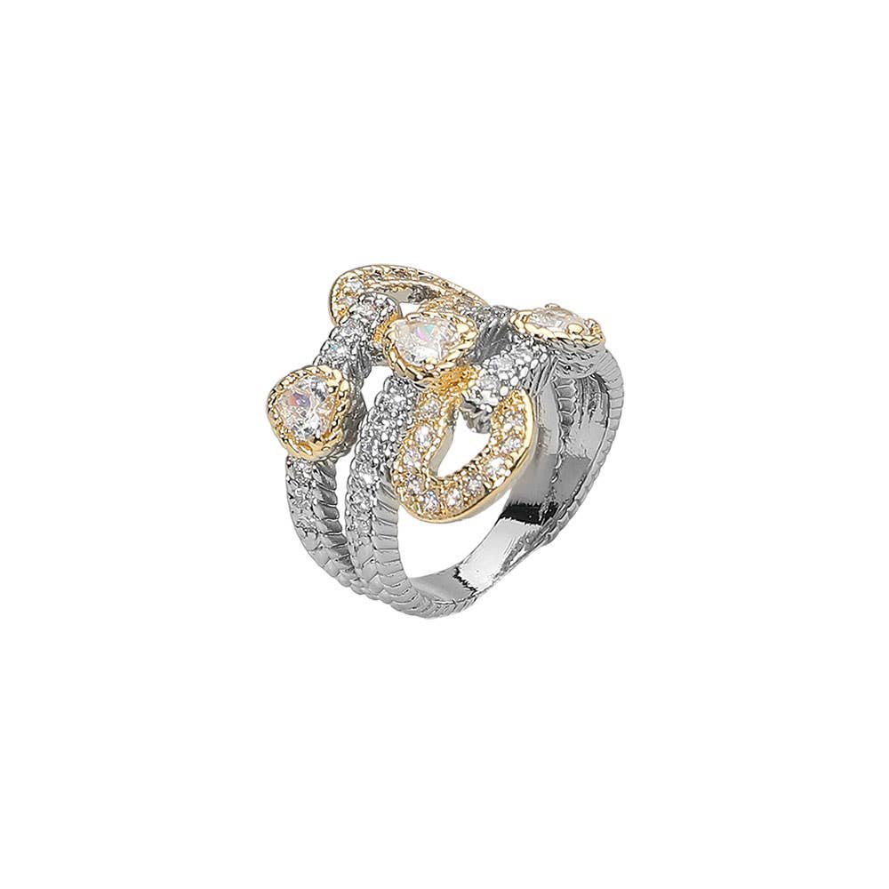 Sensibling Corp. – Großhandel Band/Stapelring – CZ Stein Akzent Skulpturaler Zweifarbiger Band Statement-Ring1