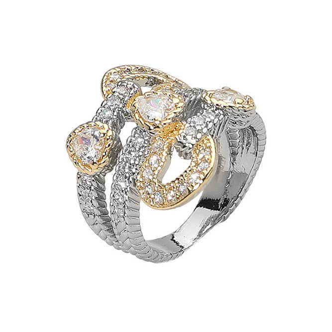 Sensibling Corp. – Großhandel Band/Stapelring – CZ Stein Akzent Skulpturaler Zweifarbiger Band Statement-Ring1