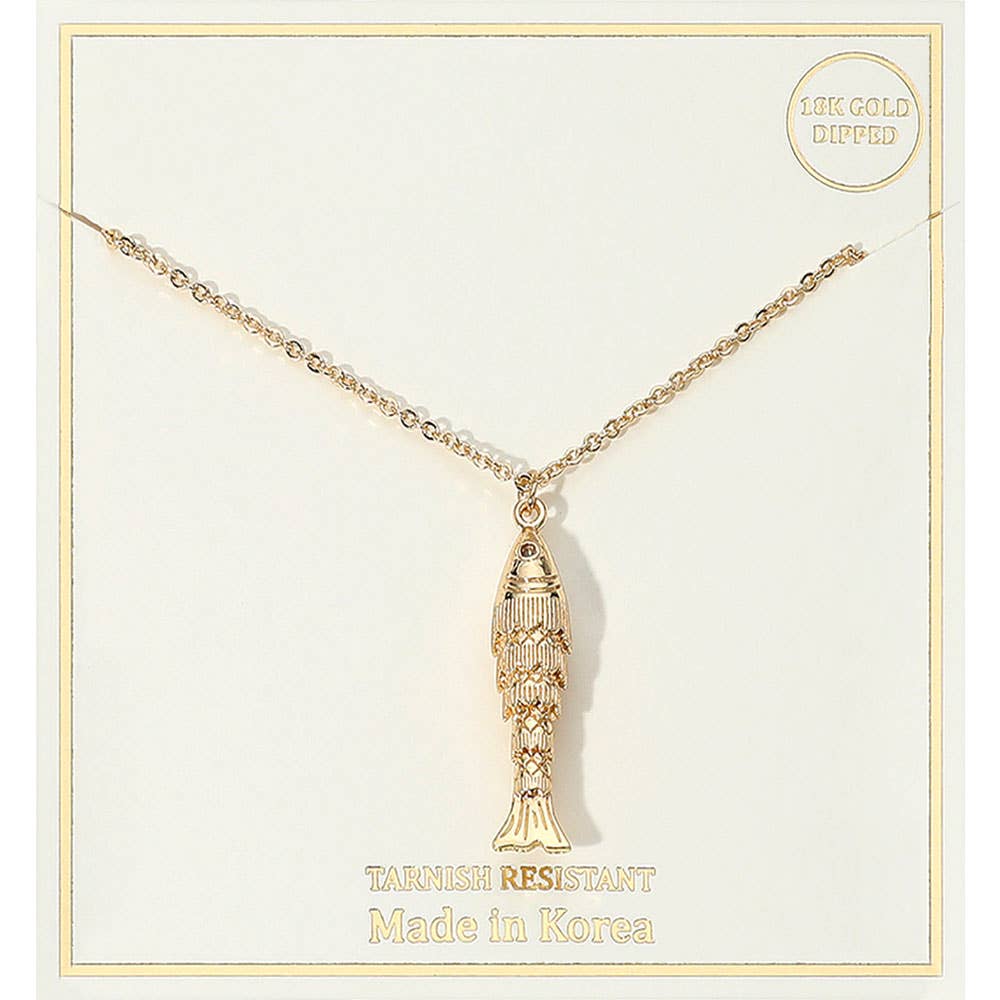 Sensibling Corp. - Wholesale Pendant/Charm Necklace - 18K Gold Dipped CZ Stone Accent Fish Pendant Necklace0