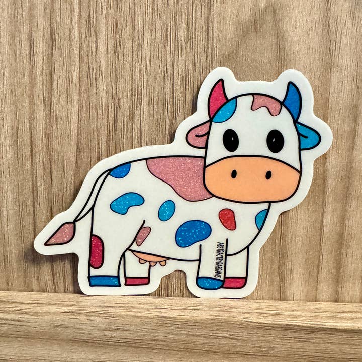 Glittery Trans Cow Sticker - LGBTQ Cow for wholesale by AbstractbyRabrams