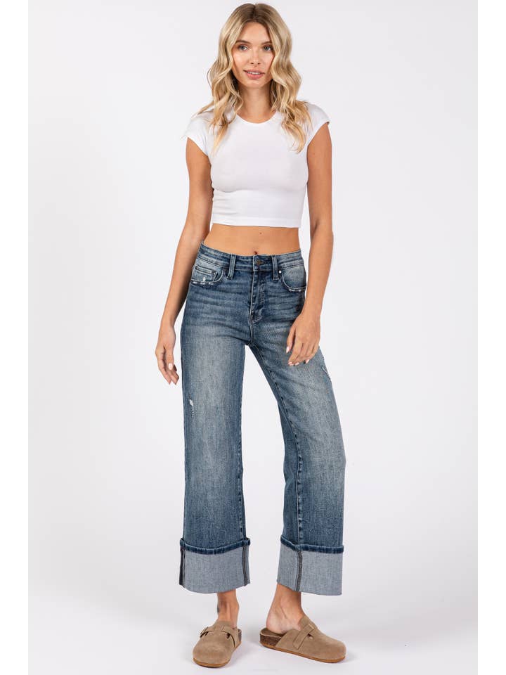 Petra153 - Wholesale Jeans - Women's - P1296T-DM HIGH RISE STRETCH LOOSE STRAIGHT W/ CUFFED HEM2