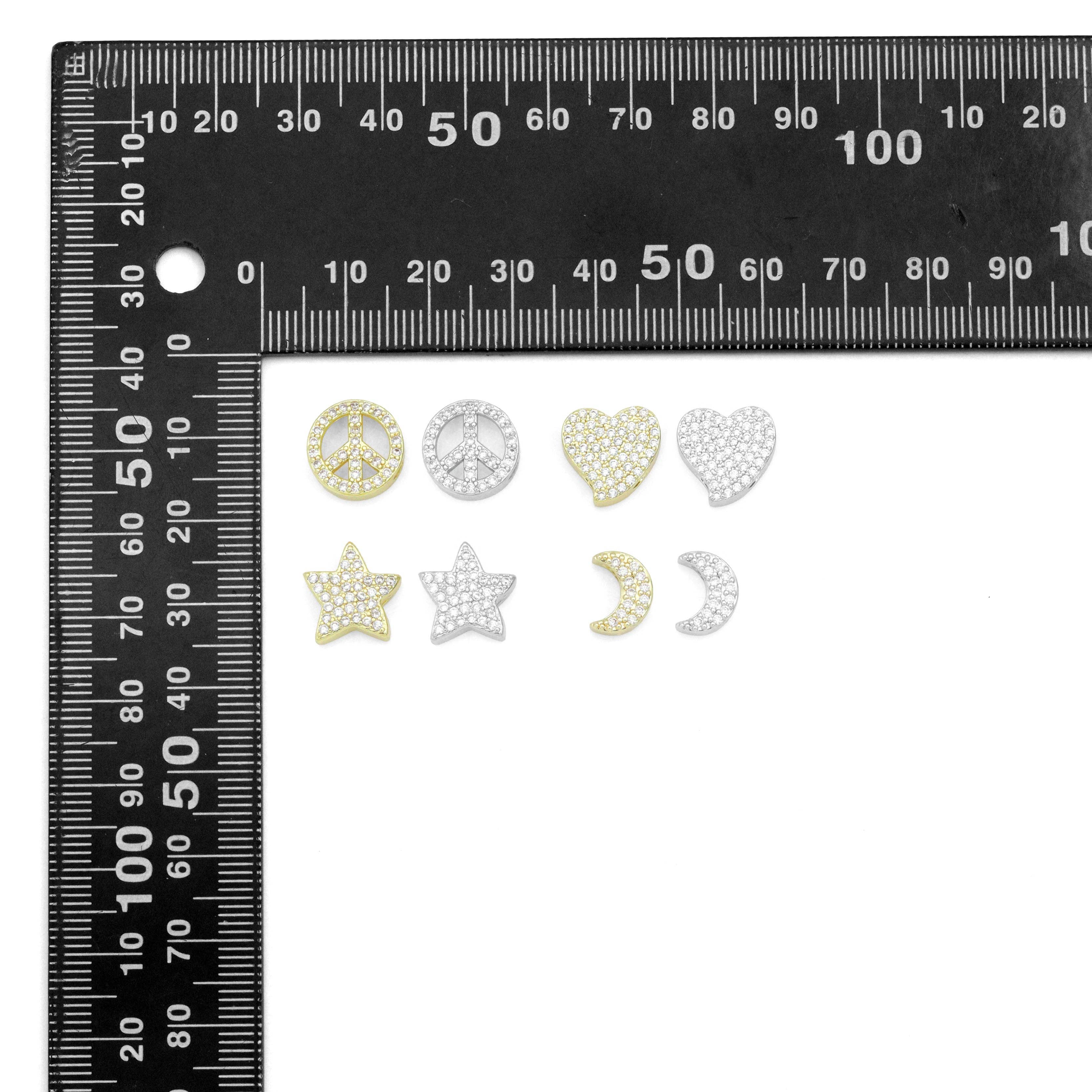 BestBeads&Beyond - Wholesale Individual Charm/Pendant - Clear CZ Gold Silver Heart Star Cresent Moon peace sign spacer beads Charm Pendant, Sku#LX9451