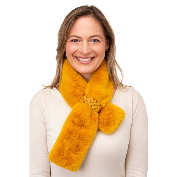 Franchetti Bond – wholesale Scarf – Women's – Isotta FB55 Mustard Faux fur tippet with woven loop detail